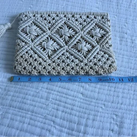 Boho Crochet Cream Macramé Clutch Bag Festival Zipper Purse Summer - Picture 12 of 13